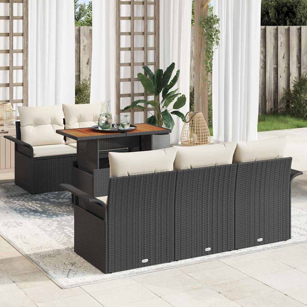 Gartensofa-set mit Kissen 6 pcs Schwarz und Creme Poly-Rattan
