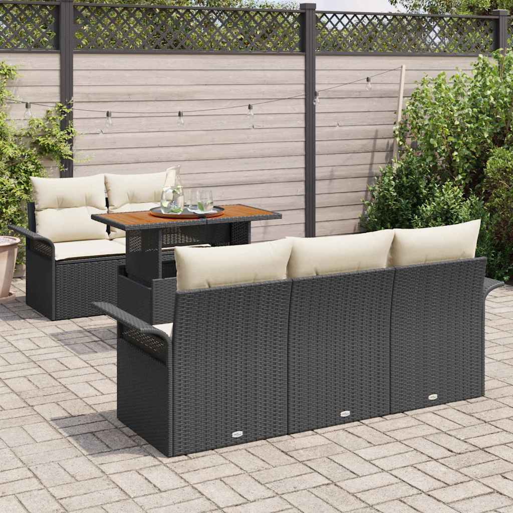 Gartensofa-set mit Kissen 6 pcs Schwarz und Creme Poly-Rattan
