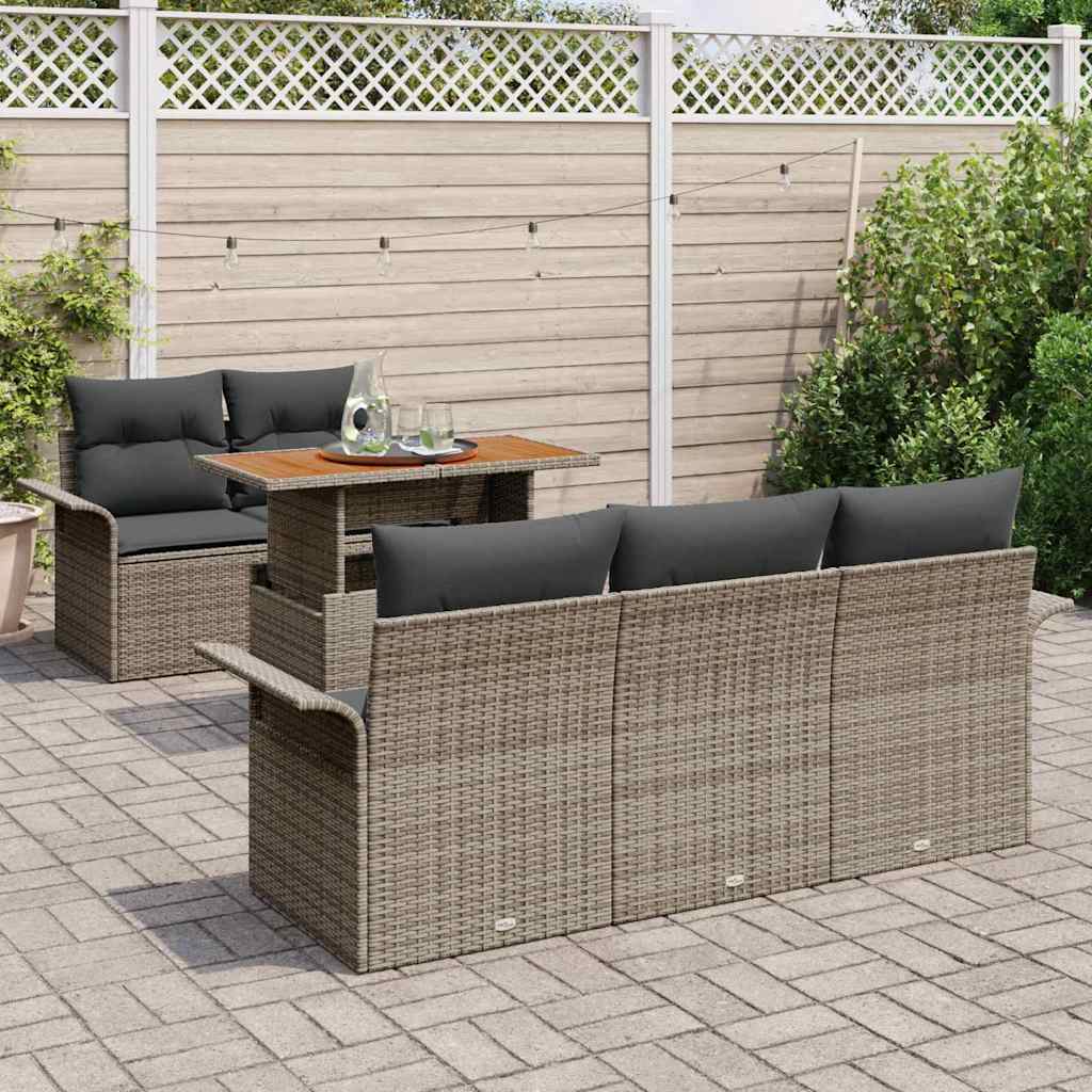 Gartensofa-set mit Kissen 6 pcs Grau Poly-Rattan