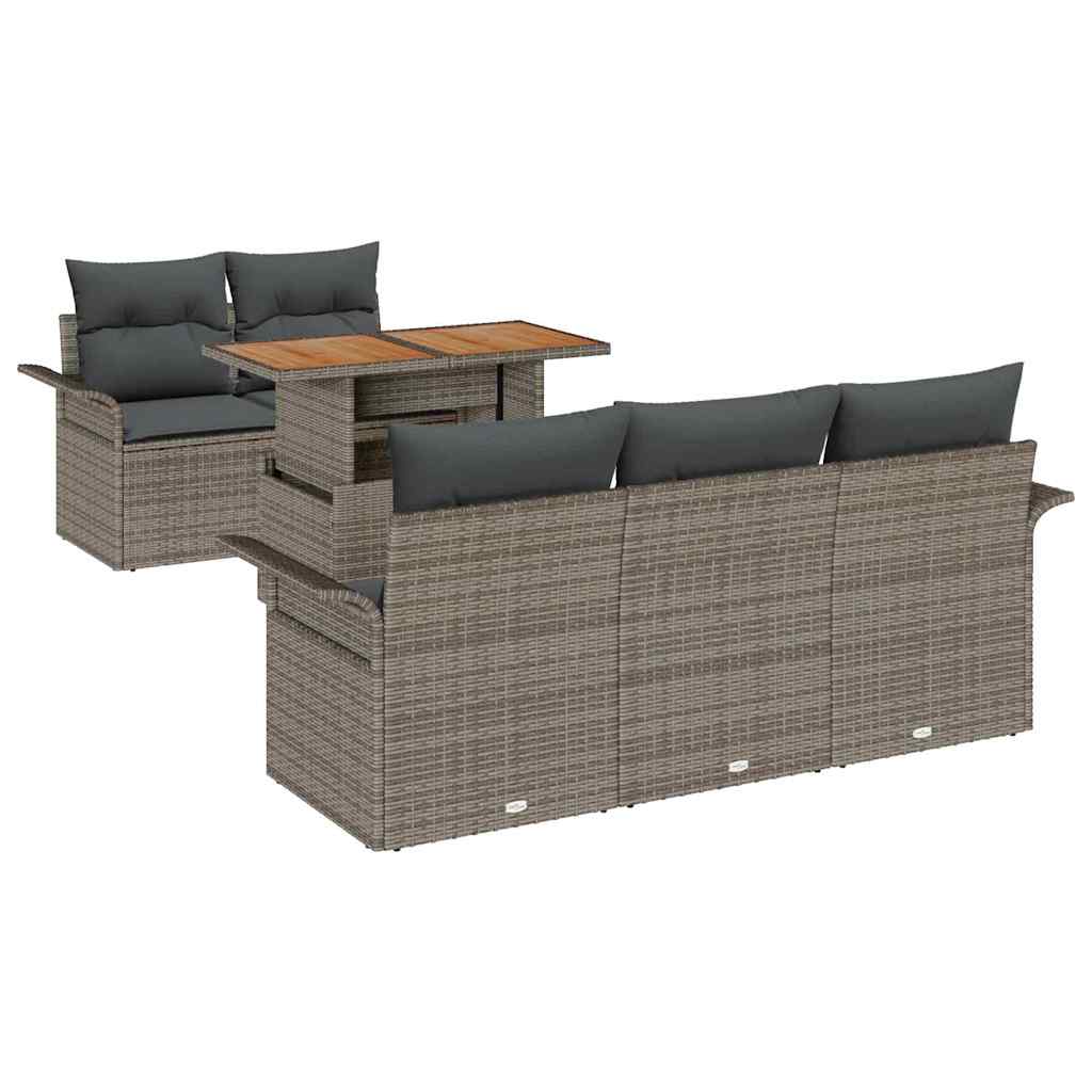 Gartensofa-set mit Kissen 6 pcs Grau Poly-Rattan
