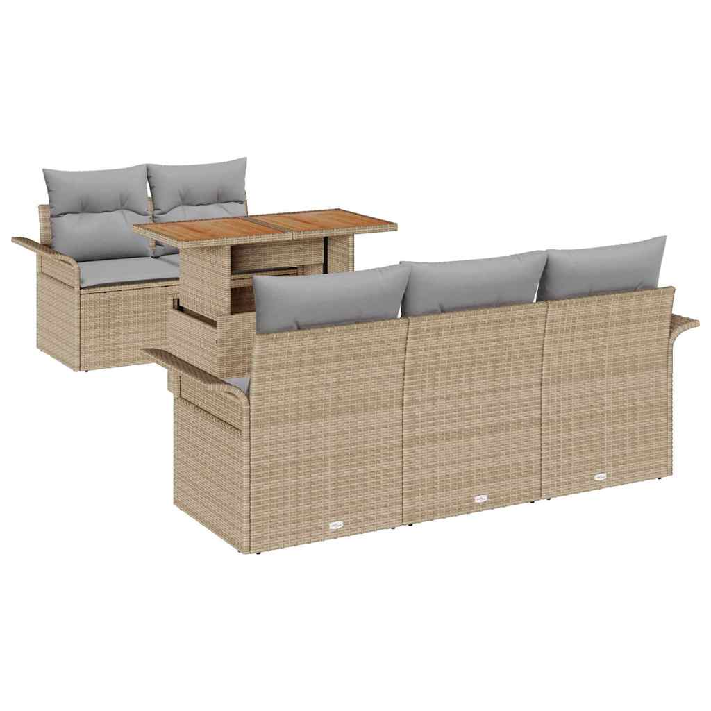 Gartensofa-set mit Kissen 6 pcs Beige und Hellgrau Poly-Rattan