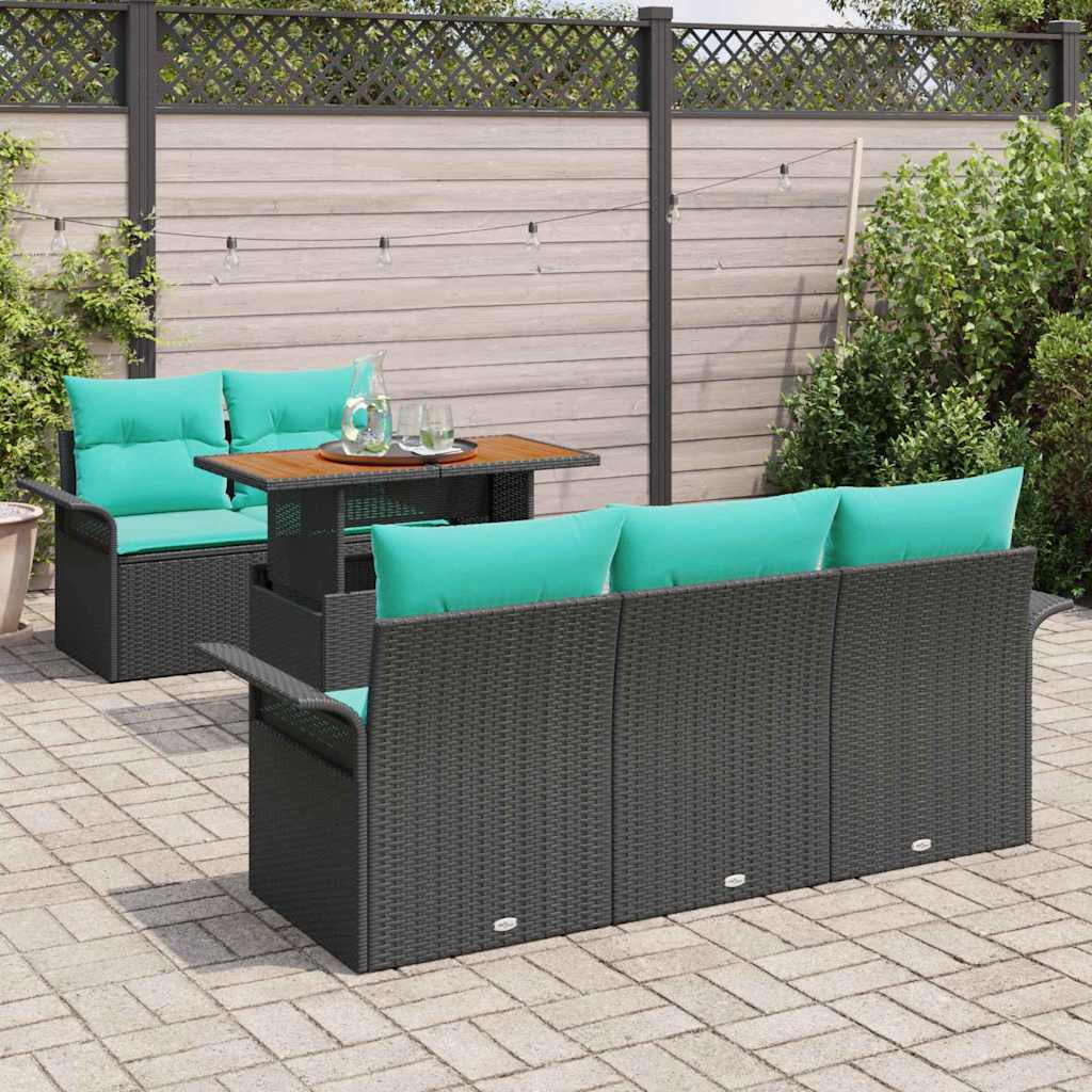 Garten-Sofa-Set mit Kissen 6 pcs Schwarz und blau