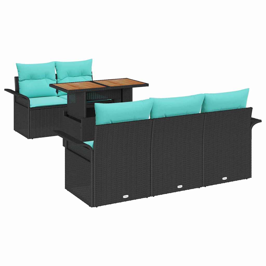 Garten-Sofa-Set mit Kissen 6 pcs Schwarz und blau