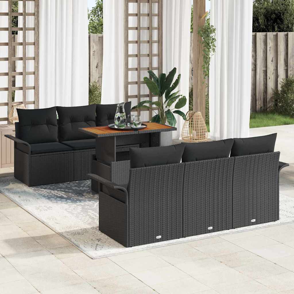 Garten-Sofa-Set mit Kissen 7 pcs Schwarz