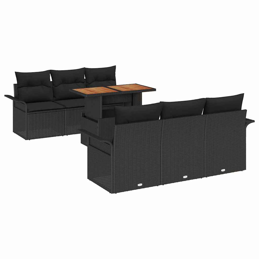 Garten-Sofa-Set mit Kissen 7 pcs Schwarz
