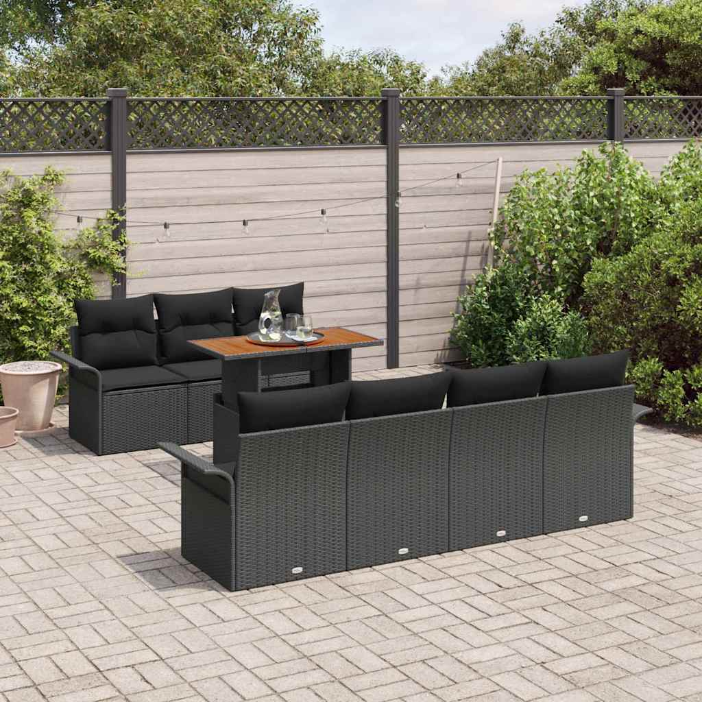 Garten-Sofa-Set mit Kissen 8 pcs Schwarz