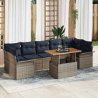 Gartensofa-set mit Kissen 8 pcs Grau und Marineblau Poly-Rattan