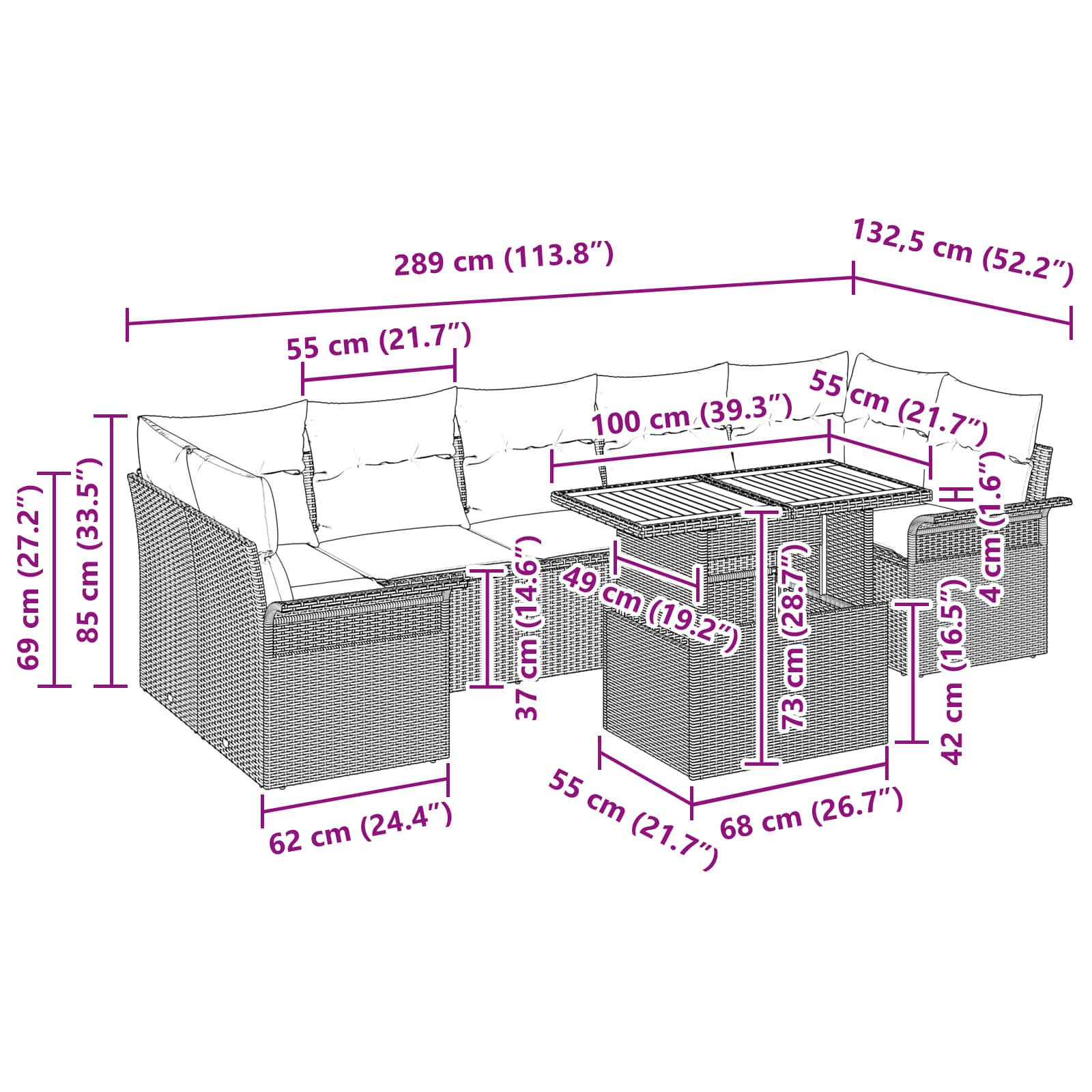 Gartensofa-set mit Kissen 8 pcs Grau und Marineblau Poly-Rattan