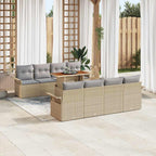 Gartensofa-set mit Kissen 7 pcs Beige und Hellgrau Poly-Rattan