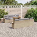 Gartensofa-set mit Kissen 7 pcs Beige und Hellgrau Poly-Rattan
