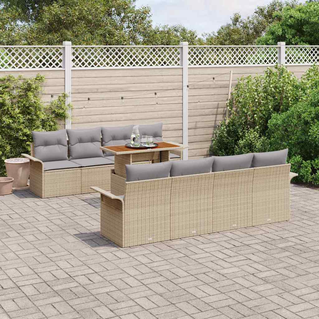 Gartensofa-set mit Kissen 7 pcs Beige und Hellgrau Poly-Rattan