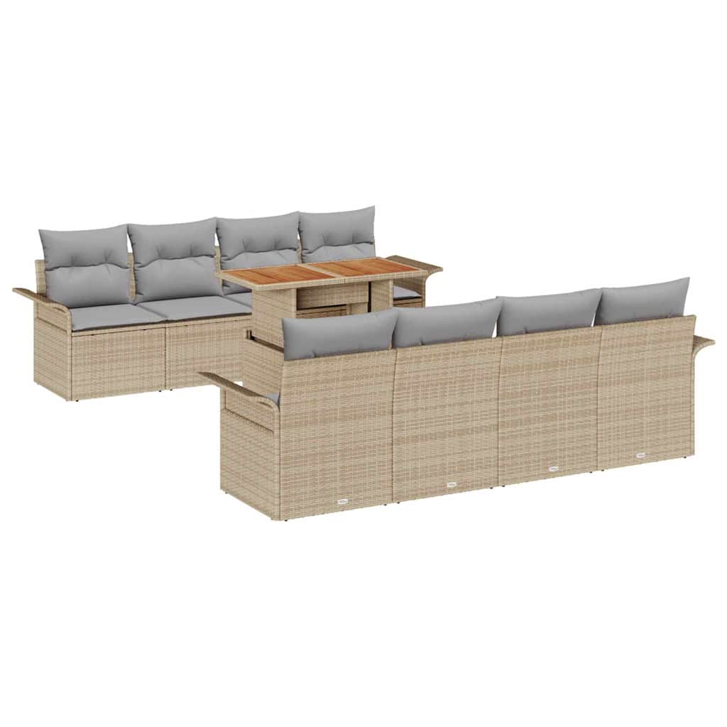 Gartensofa-set mit Kissen 7 pcs Beige und Hellgrau Poly-Rattan