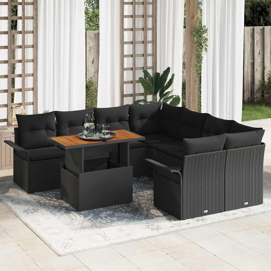 Garten-Sofa-Set mit Kissen Schwarz