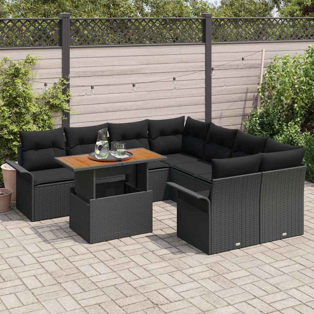 Garten-Sofa-Set mit Kissen Schwarz