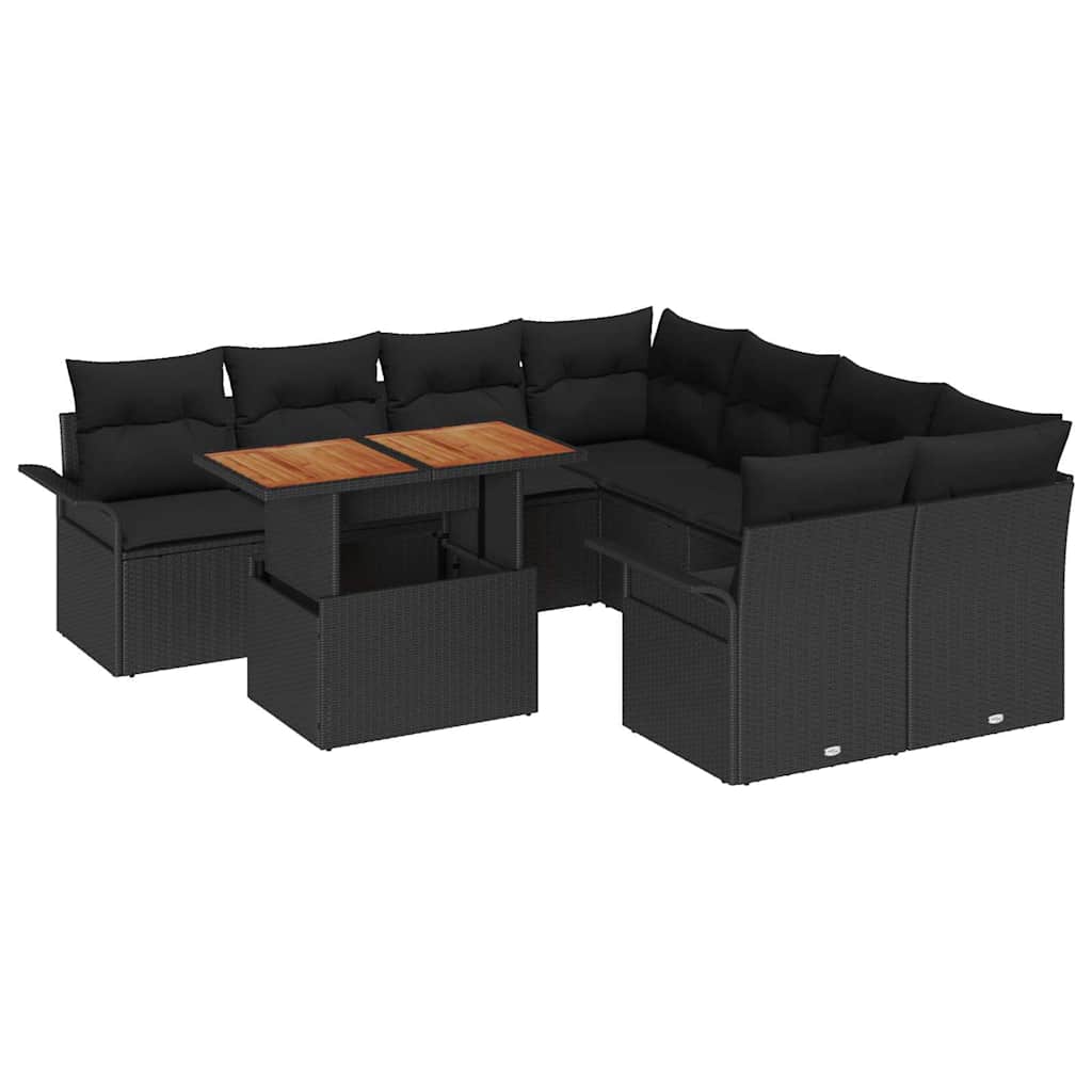 Garten-Sofa-Set mit Kissen Schwarz