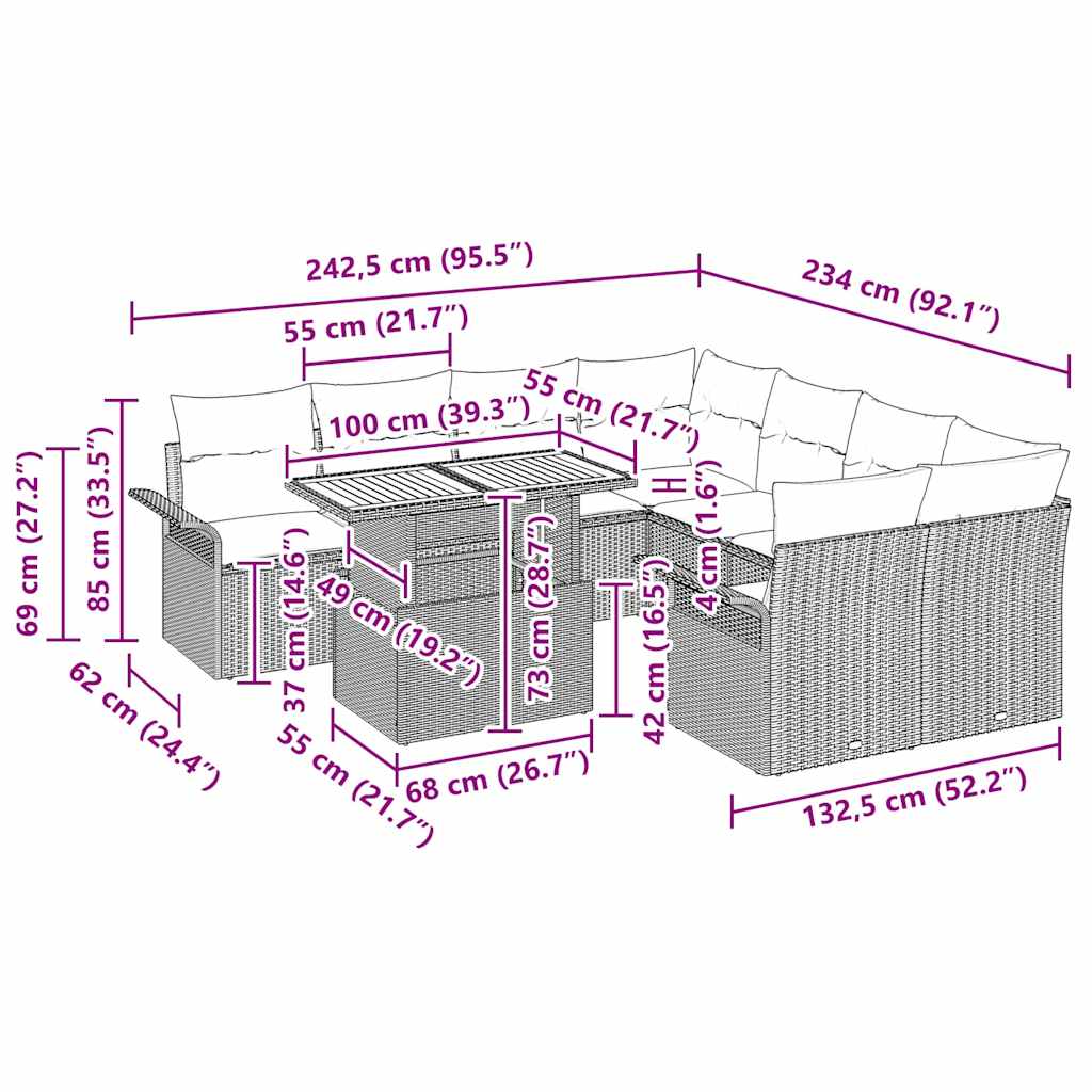 Garten-Sofa-Set mit Kissen Schwarz