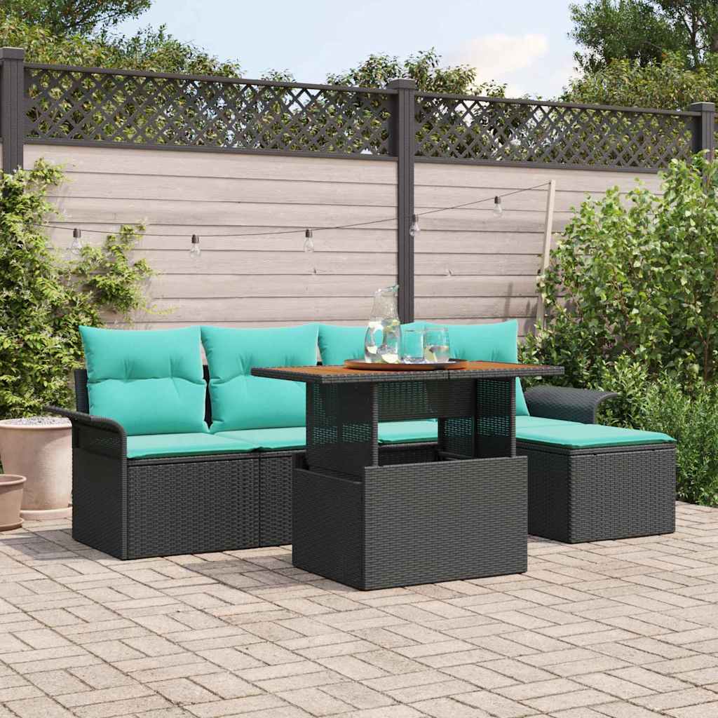 Garten-Sofa-Set mit Kissen mit Speicher 6 pcs Schwarz und blau