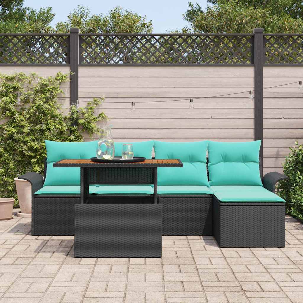 Garten-Sofa-Set mit Kissen mit Speicher 6 pcs Schwarz und blau