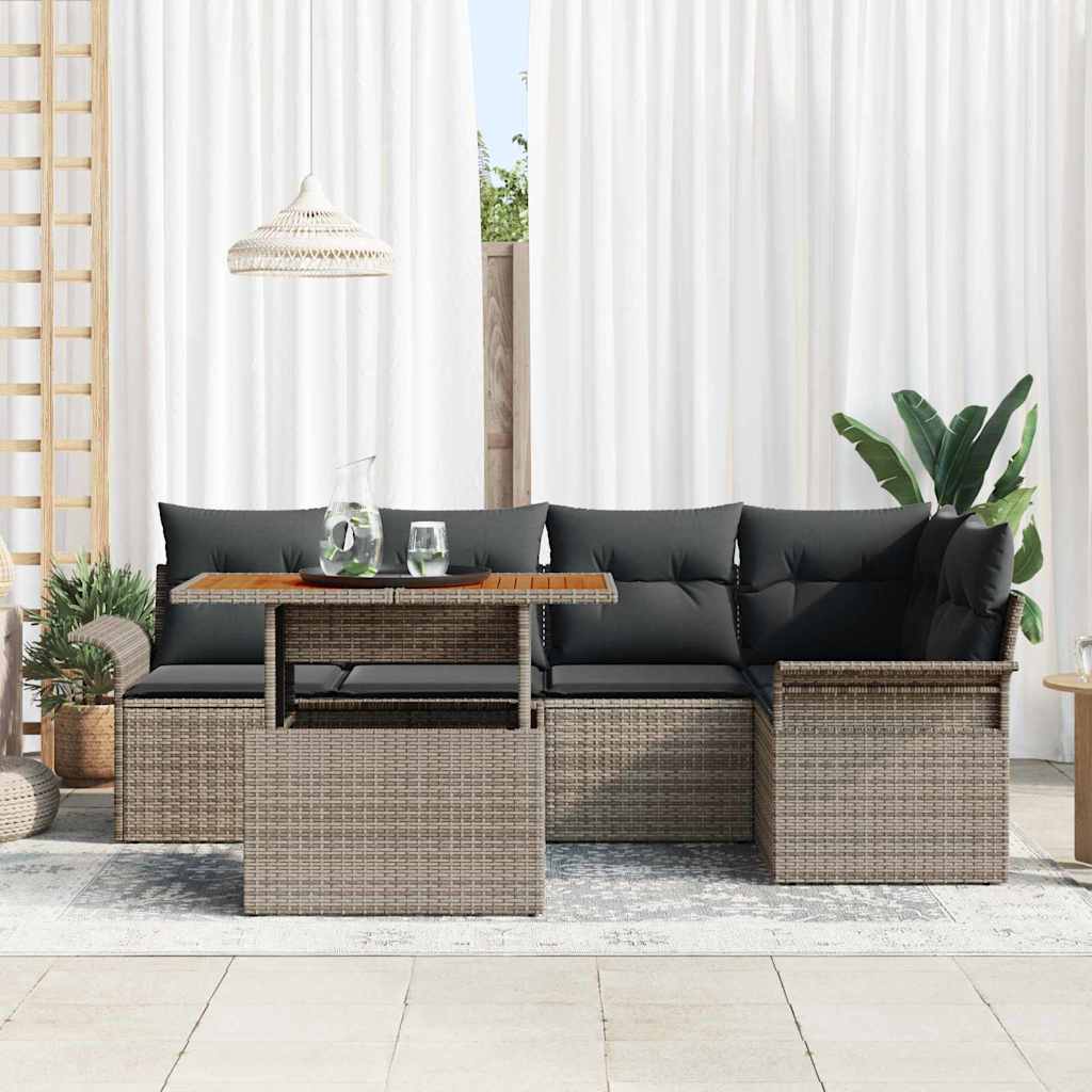 Garten-Sofa-Set mit Kissen 6 pcs Grau