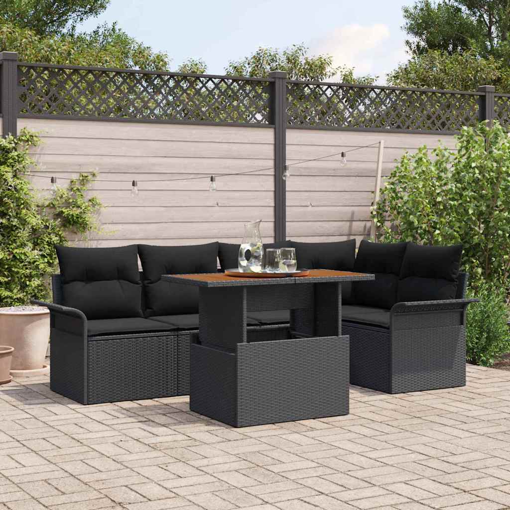Garten-Sofa-Set mit Kissen 6 pcs Schwarz