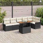 Gartensofa-set mit Kissen 7 pcs Schwarz und Creme Poly-Rattan