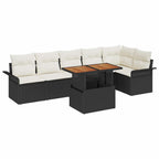 Gartensofa-set mit Kissen 7 pcs Schwarz und Creme Poly-Rattan