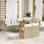Gartensofa-set mit Kissen 9 pcs Beige und Creme Poly-Rattan