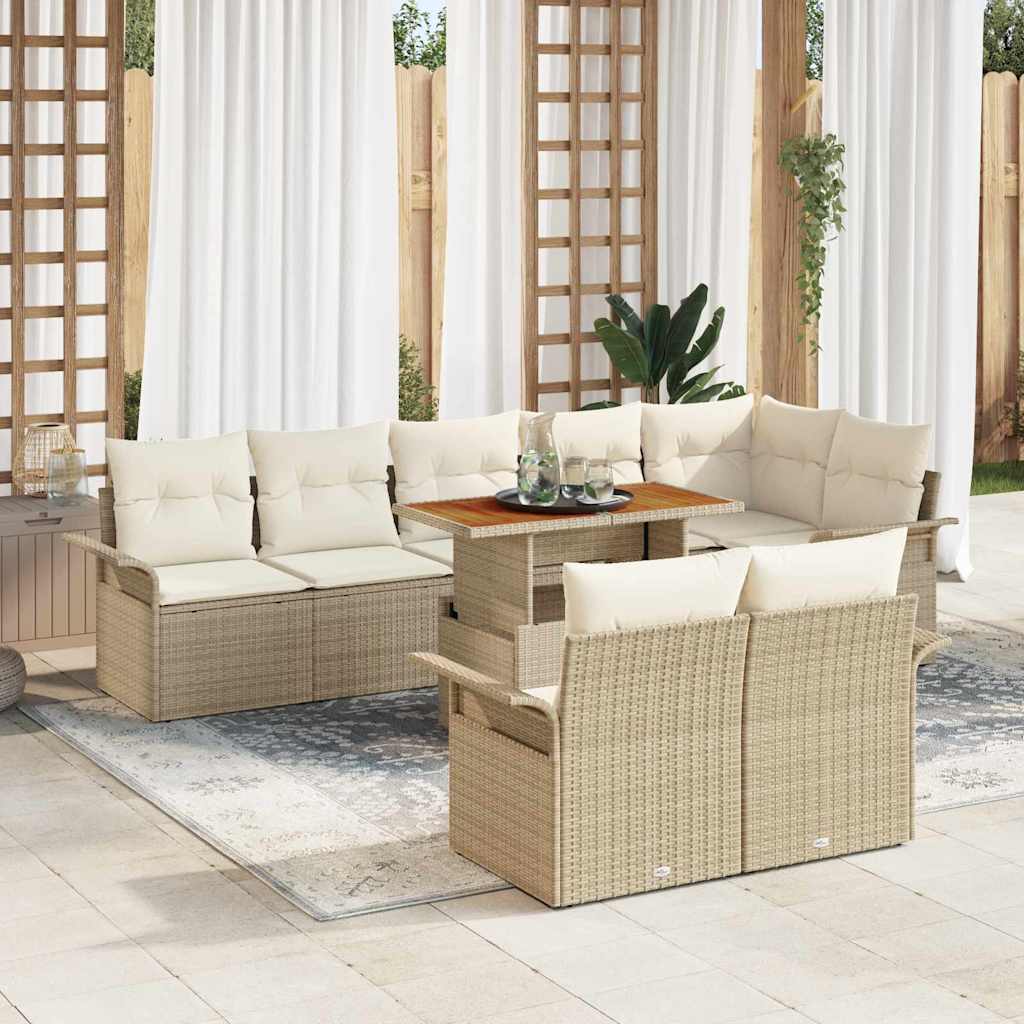 Gartensofa-set mit Kissen 9 pcs Beige und Creme Poly-Rattan
