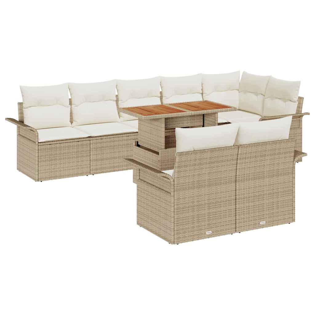 Gartensofa-set mit Kissen 9 pcs Beige und Creme Poly-Rattan