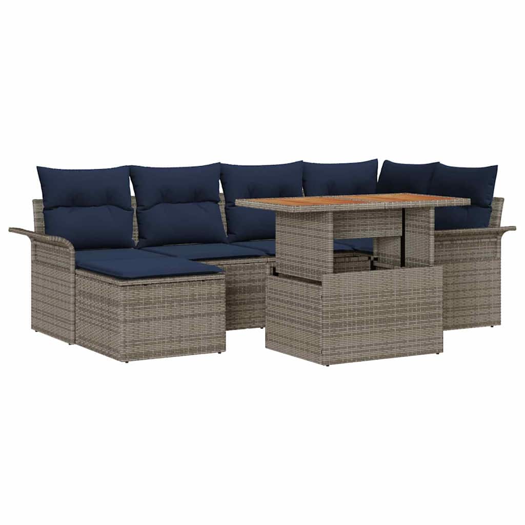Garten-Sofa-Set mit Kissen 7 pcs Grau und Marineblau