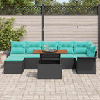 Gartensofa-set mit Kissen 8 pcs Schwarz und Blau Poly-Rattan