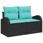 Gartensofa-set mit Kissen 8 pcs Schwarz und Blau Poly-Rattan