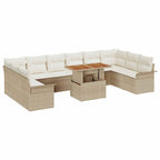 Gartensofa-set mit Kissen 11 pcs Beige und Creme Poly-Rattan