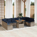 Gartensofa-set 11 pcs Grau und Marineblau Poly-Rattan