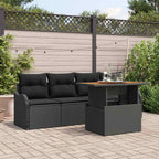 Gartensofa-set mit Kissen 5 pcs Schwarz Poly-Rattan
