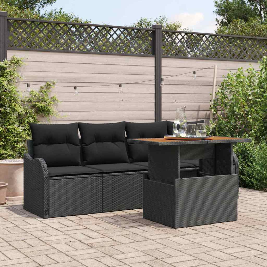 Gartensofa-set mit Kissen 5 pcs Schwarz Poly-Rattan