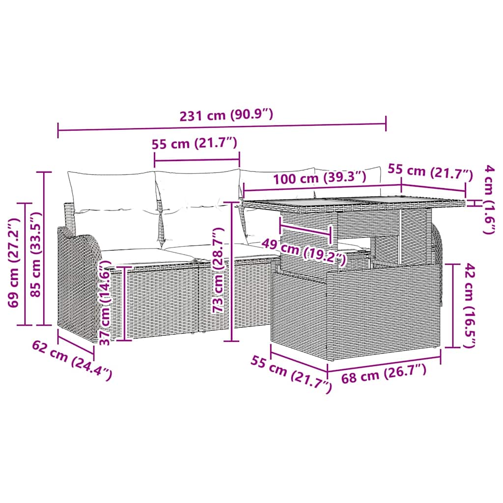 Gartensofa-set mit Kissen 5 pcs Schwarz Poly-Rattan