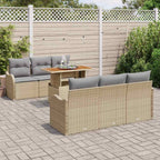 Gartensofa-set mit Kissen 7 pcs Beige und Hellgrau Poly-Rattan
