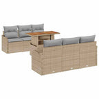Gartensofa-set mit Kissen 7 pcs Beige und Hellgrau Poly-Rattan