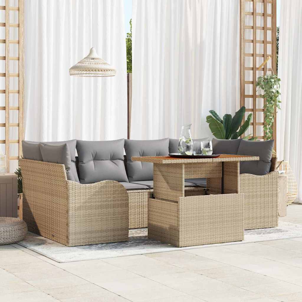 Garten-Sofa-Set mit Kissen 7 pcs Beige und Hellgrau