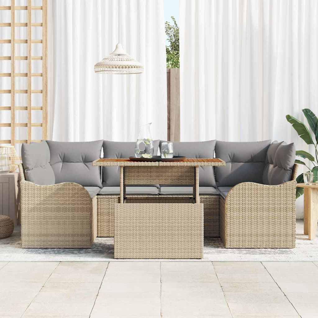 Garten-Sofa-Set mit Kissen 7 pcs Beige und Hellgrau