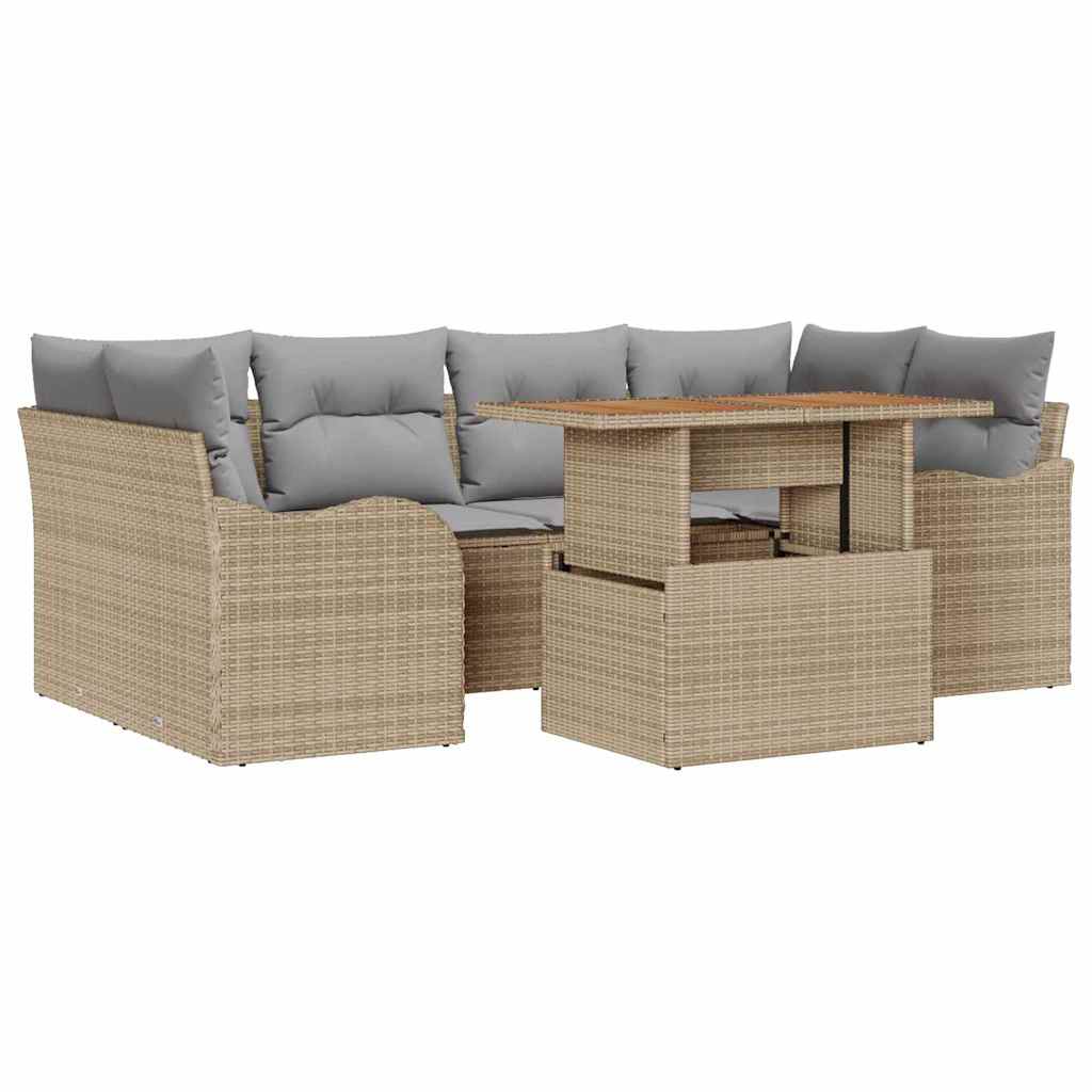 Garten-Sofa-Set mit Kissen 7 pcs Beige und Hellgrau