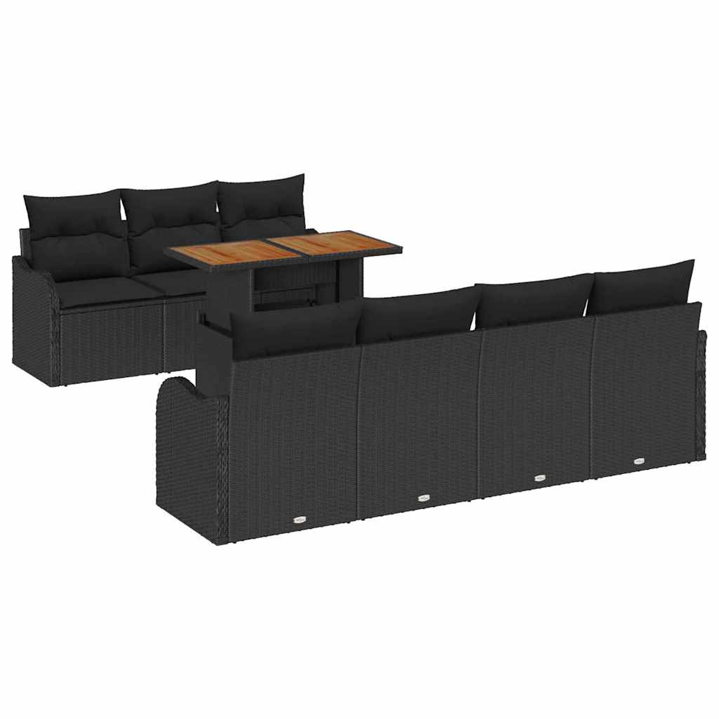 Garten-Sofa-Set mit Kissen 8 pcs Schwarz