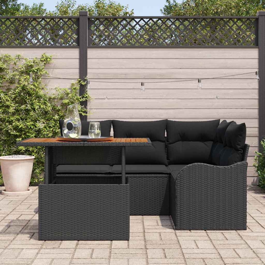 Gartensofa-set mit Kissen 5 pcs Schwarz Poly-Rattan