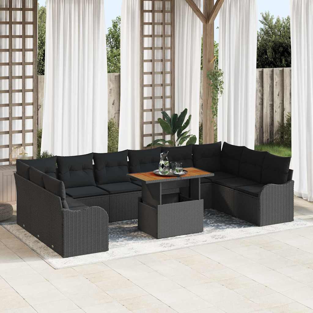 Garten-Sofa-Set mit Kissen 11 pcs Schwarz