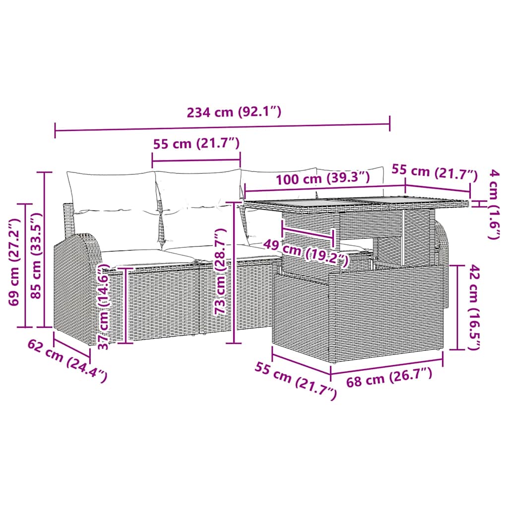 Garten-Sofa-Set 5 pcs Schwarz