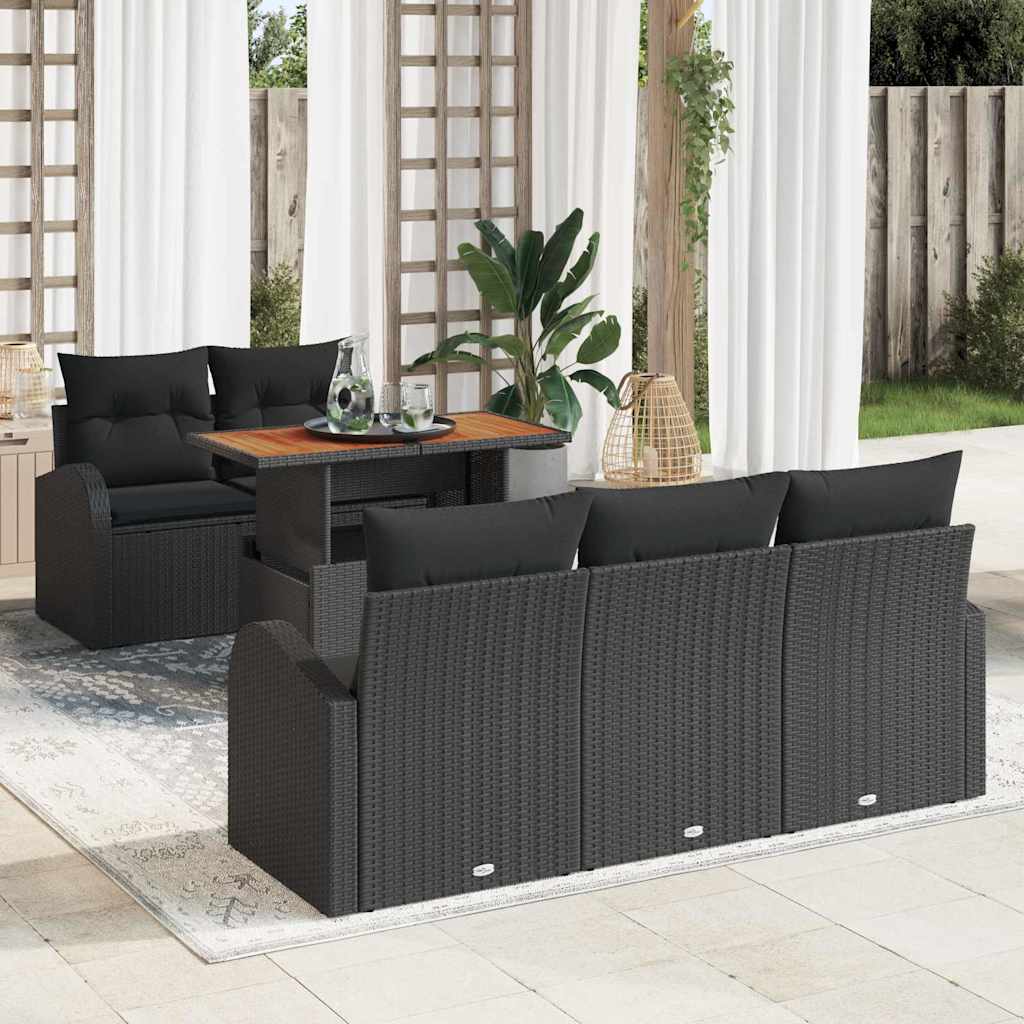 Garten-Sofa-Set mit Kissen 6 pcs Schwarz