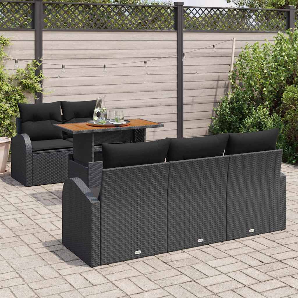 Garten-Sofa-Set mit Kissen 6 pcs Schwarz