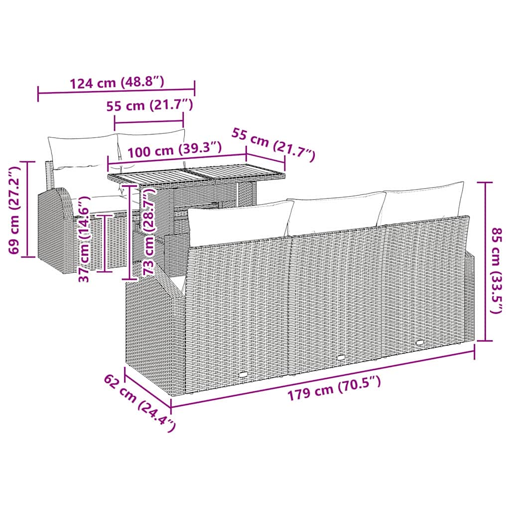 Garten-Sofa-Set mit Kissen 6 pcs Schwarz