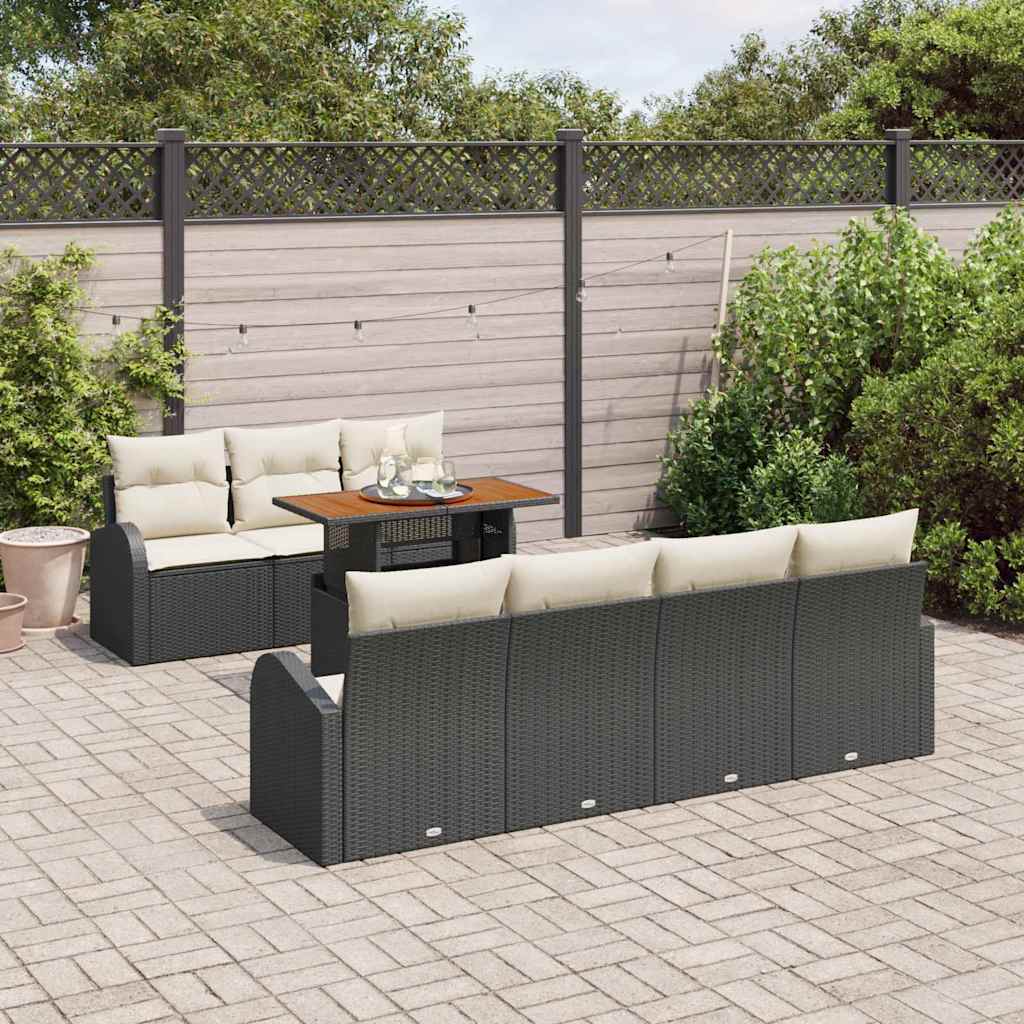 Garten-Sofa-Set mit Kissen 8 pcs Schwarz und Creme